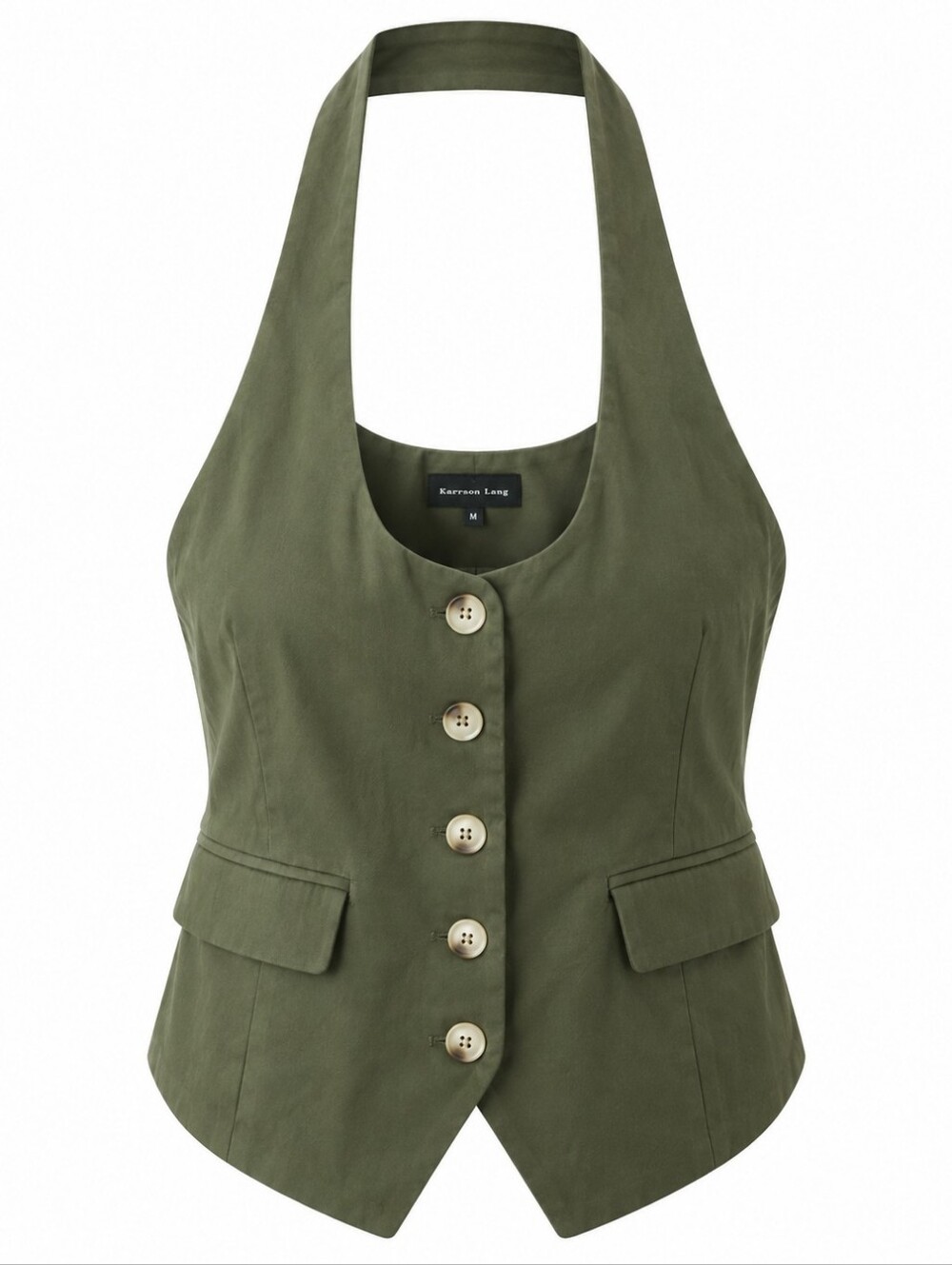 Army Olive green twill style button front halter top size medium brand new